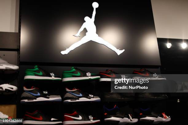 Nike Air Jordan shoes are seen at the store in Krakow, Poland on July 5, 2023.