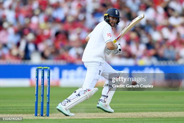 Joe Root of England batting during Day Two of the LV= Insurance Ashes 2nd Test match between England and Australia at Lord's Cricket Ground on June...