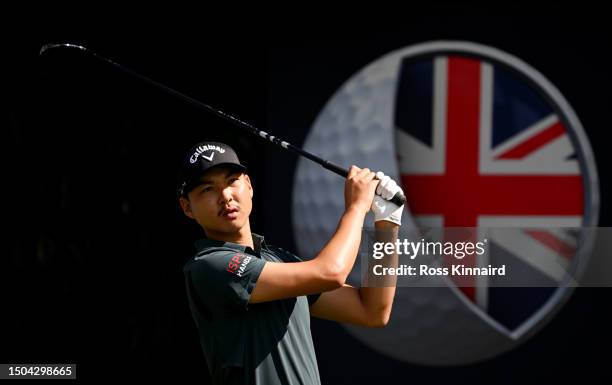 Min Woo Lee of Australia tees off on the 11th hole during Day One of the Betfred British Masters hosted by Sir Nick Faldo 2023 at The Belfry on June...