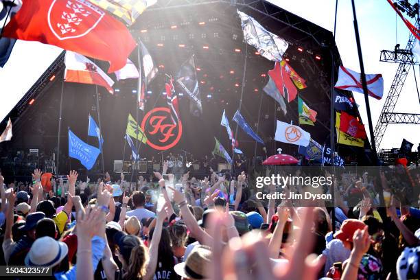 The Foo Fighters perform as the ChurnUps on the Pyramid stage during day 3 of Glastonbury Festival 2023 Worthy Farm, Pilton on June 23, 2023 in...