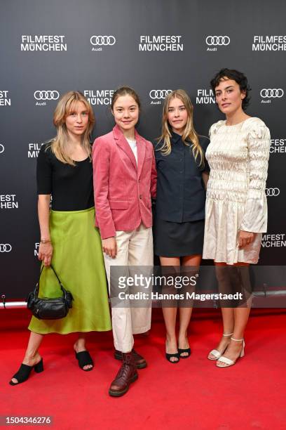 Actress Lena Klenke, Hannah Schiller, Milena Tscharntke and Pauline Fusban attend the „Die nettesten Menschen der Welt" Premiere during Munich Film...