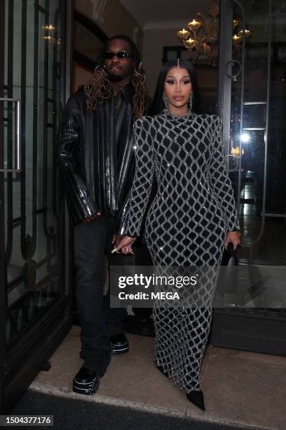 Offset and Cardi B are seen leaving their hotel on July 5, 2023 in Paris, France.