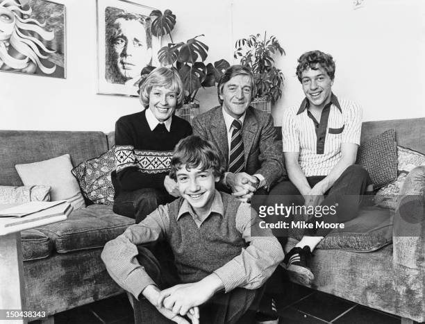 English broadcaster and talkshow host Michael Parkinson at home with his wife, TV presenter Mary Parkinson and their sons Nicholas and Michael Jr. ,...