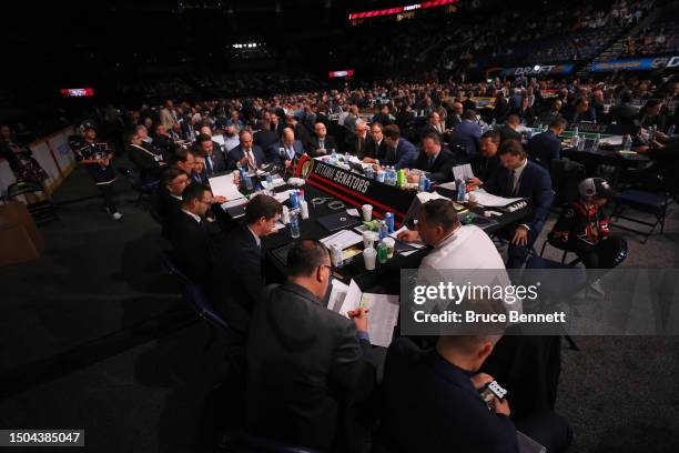 The Ottawa Senators table during the 2023 Upper Deck NHL Draft at Bridgestone Arena on June 29, 2023 in Nashville, Tennessee.