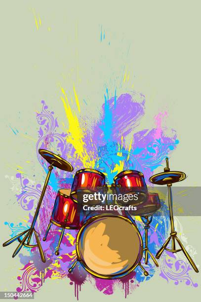 stockillustraties, clipart, cartoons en iconen met colorful drums - slaginstrument
