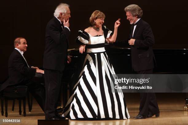 The mezzo-soprano Frederica von Stade giving her New York farewell concert at Carnegie Hall on Thursday night, April 22, 2010. This image:From left,...