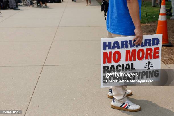 Anti-affirmative action activists with the Asian American Coalition for Education protest outside the U.S. Supreme Court Building on June 29, 2023 in...