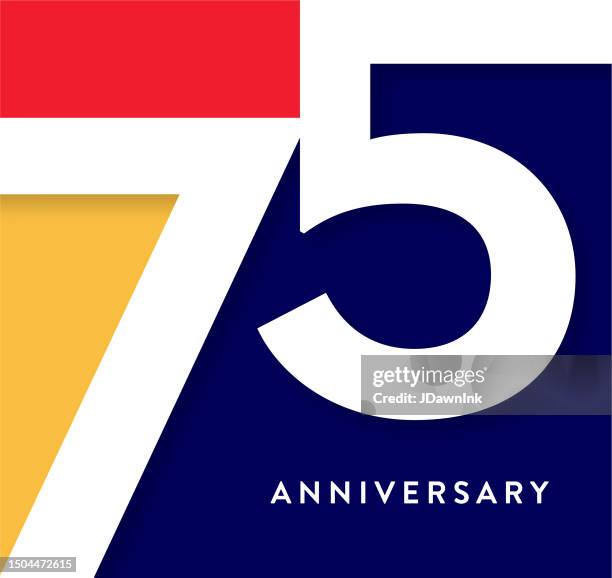 75 year anniversary square label geometric typography design with vibrant colors - 75 year anniversary logo stock illustrations