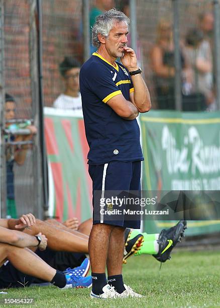 Parma manager Roberto Donadoni looks on during the pre-season friendly match between Parma FC and Panionios G.S..S at Stadio di Orzinuovi on August...