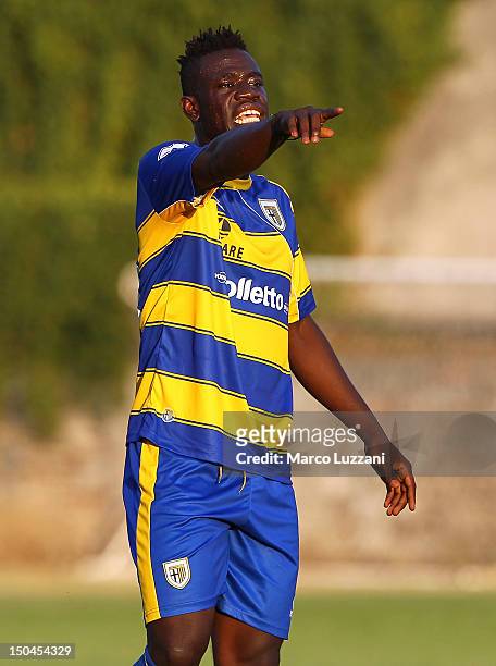 Afriyie Acquah of FC Parma gestures during the pre-season friendly match between Parma FC and Panionios G.S..S at Stadio di Orzinuovi on August 18,...