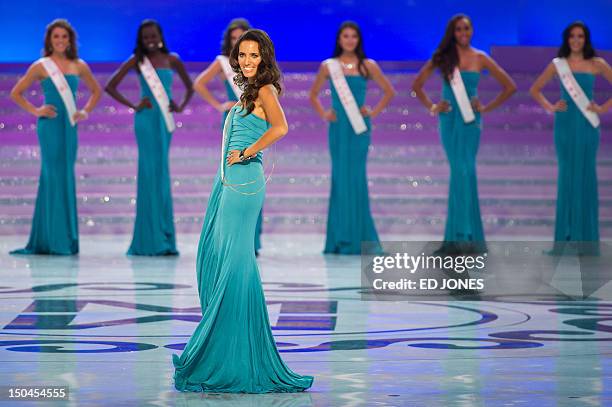 Miss Spain Aranzazu Godoy parades during the Miss World 2012 final ceremony at the Dongsheng stadium in the inner Mongolian city of Ordos on August...