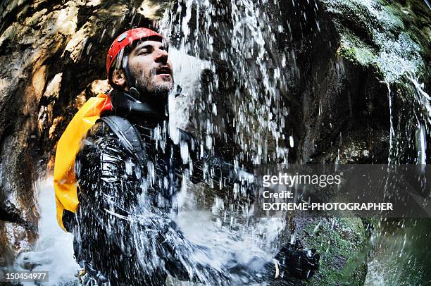 extreme canyoning - canyoning stock pictures, royalty-free photos & images