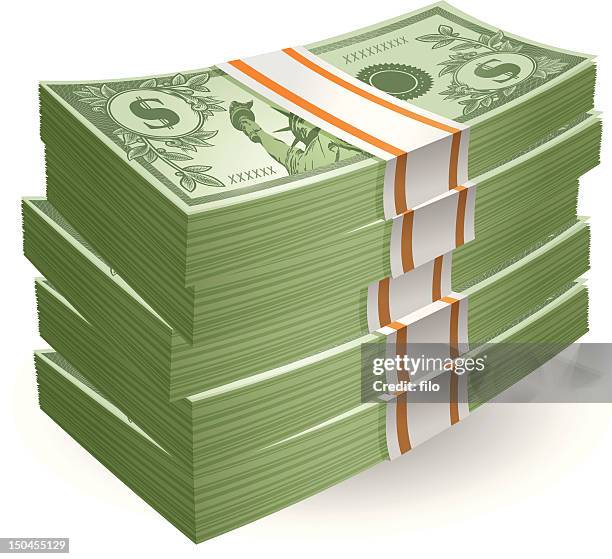 stockillustraties, clipart, cartoons en iconen met stack of cash - honderd dollar
