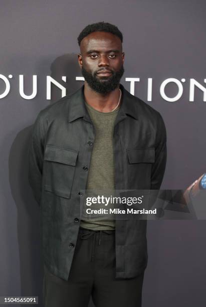 Michael Akinsulire arrives at the "Foundation" Season 2 Global Premiere at Regent Street Cinema on June 29, 2023 in London, England.