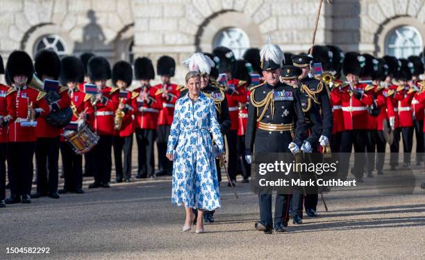 Sophie, Duchess of Edinburgh takes the Salute at The Household Division Beating Retreat Musical Spectacular at Horse Guards Parade on July 5, 2023 in...