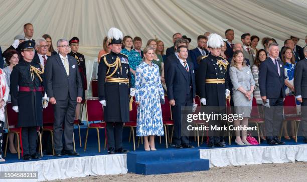 Sophie, Duchess of Edinburgh takes the Salute at The Household Division Beating Retreat Musical Spectacular at Horse Guards Parade on July 5, 2023 in...