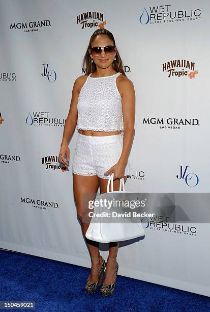 Singer/actress Jennifer Lopez arrives for an appearance at the Wet Republic pool at the MGM Grand Hotel/Casino on August 18, 2012 in Las Vegas,...