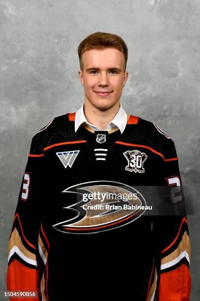 Yegor Sidorov poses for a portrait after being selected 85th overall by the Anaheim Ducks during the 2023 Upper Deck NHL Draft at Bridgestone Arena...