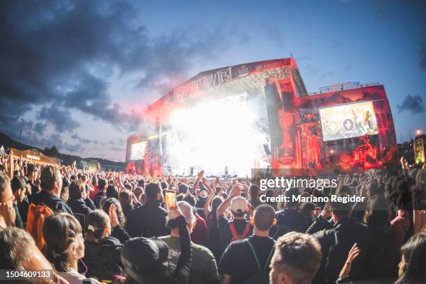 General view of fans while the German heavy metal band Powerwolf performs in concert during Resurrection Fest 2023 on June 29, 2023 in Viveiro, Spain.