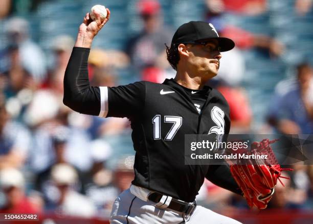 Joe Kelly of the Chicago White Sox throws against the Los Angeles Angels in the seventh inning at Angel Stadium of Anaheim on June 29, 2023 in...