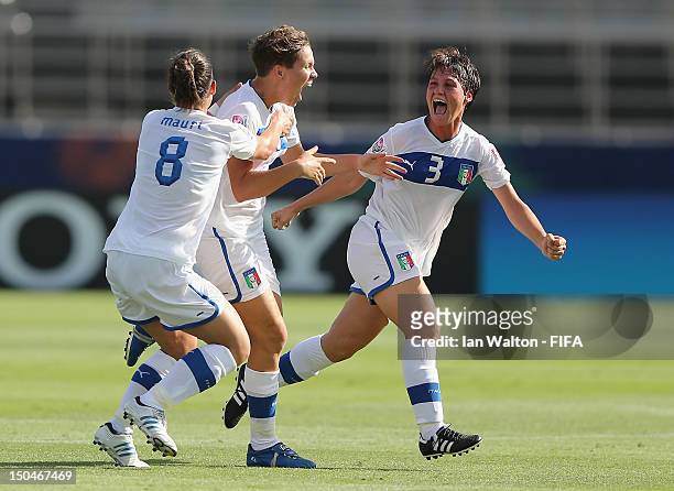 Elena Linari of Italy celebrates scoring the first goal during the FIFA U-20 Women's World Cup Japan 2012, Group B match between Brazil v Italy at...