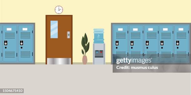 a vector cartoon of a school corridor - locker vector stock illustrations