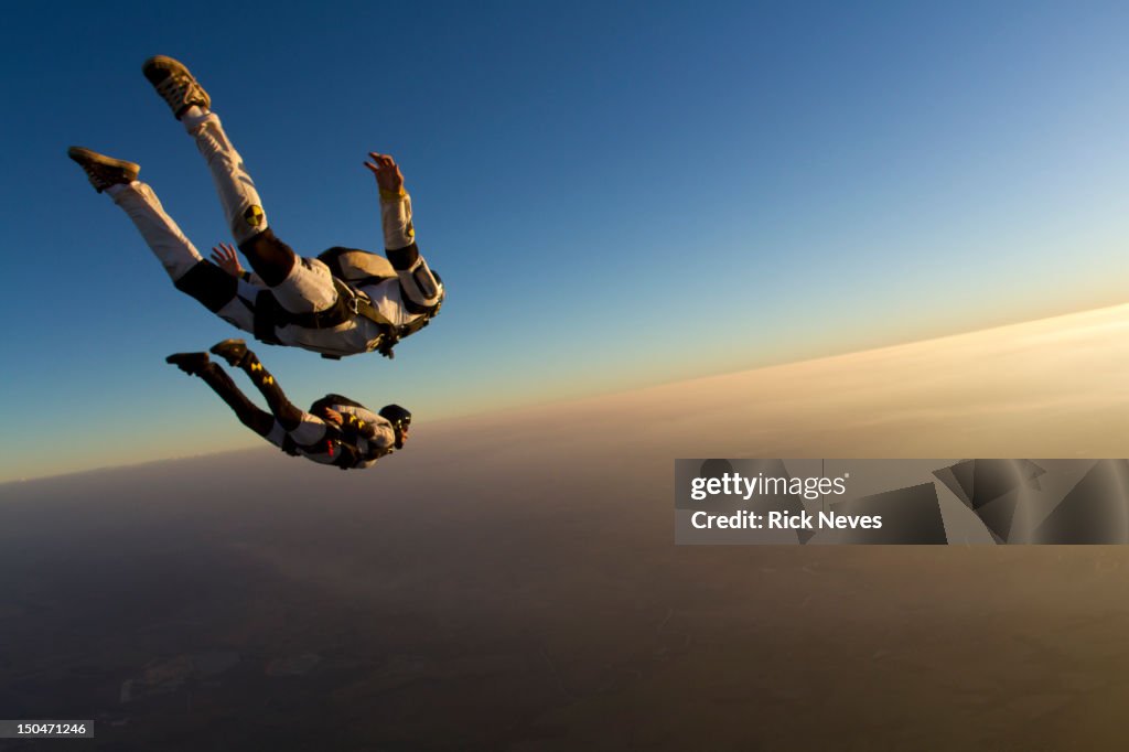 Skydiving track sunset