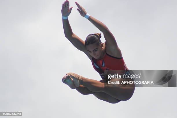 Mariana Osorio of Colombia competes during the Women's Diving 10m Platform as part of the 2023 Central American and Caribbean Games at Swimming pool...