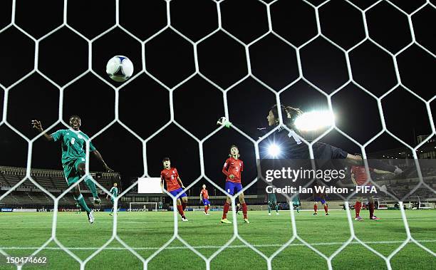 Desire Oparanozie of Nigeria scores a goal during the FIFA U-20 Women's World Cup Japan 2012, Group B match between Nigeria v Korean Republic at...