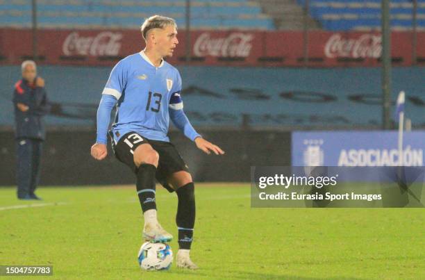 Guillermo Varela of Uruguay in action during International Friendly match between Uruguay and Cuba at Centenario Stadium on June 21, 2023 in...