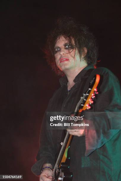 Robert Smith of The Cure performing at the Curiousa festival on July 31, 2004 on Randall's Island
