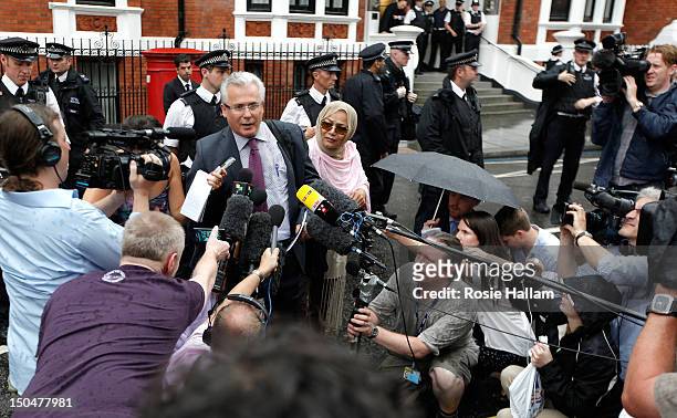 Baltasar Garzon, lawyer of Wikileaks founder Julian Assange speaks outside the Ecuador embassy in Knightsbridge on August 19, 2012 in London,...