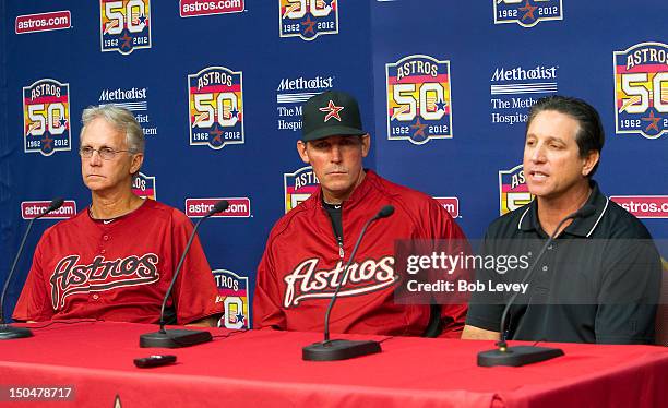 Dan Radison, Ty Van Burkleo and Tony DeFranceso are introduced as interim first base coach, interim hitting coach and interim head coach respectively...