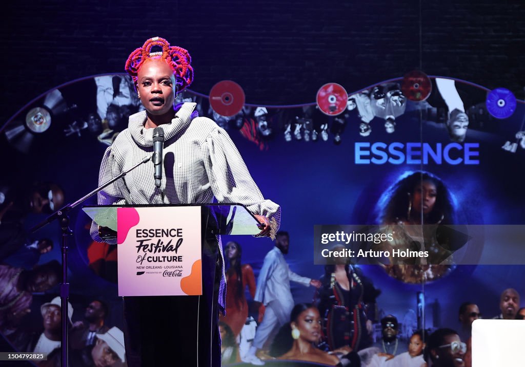 Caroline Wanga, ESSENCE CEO, speaks onstage during the 2023 ESSENCE