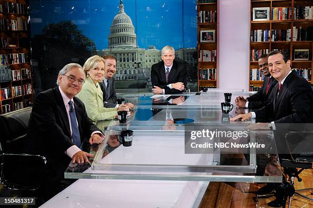 Pictured: – E.J. Dionne, Columnist, Washington Post, Peggy Noonan, Columnist, Wall Street Journal, Chuck Todd, Political Director, NBC News,...