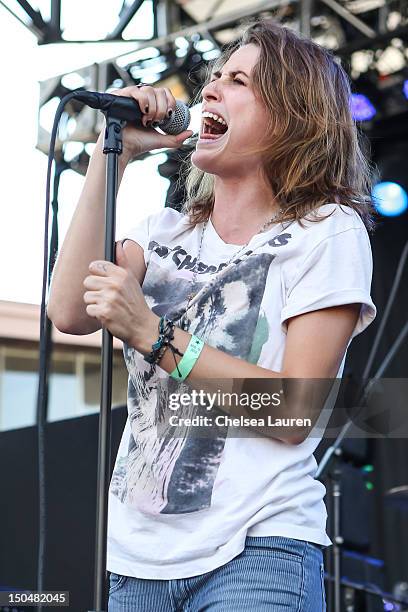 Vocalist Emily Armstrong of Dead Sara performs on day 3 of the Sunset Strip Music Festival on August 18, 2012 in West Hollywood, California.