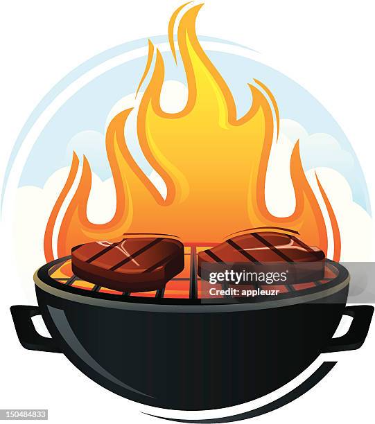 grill with steaks - steak stock illustrations