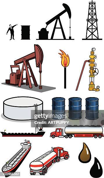 ilustraciones, imágenes clip art, dibujos animados e iconos de stock de iconos de industria de petróleo - torre perforadora