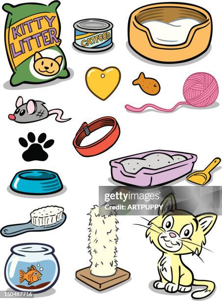 kitten stuff - litter box stock illustrations