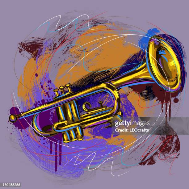 ilustraciones, imágenes clip art, dibujos animados e iconos de stock de colorido trompeta - trompeta