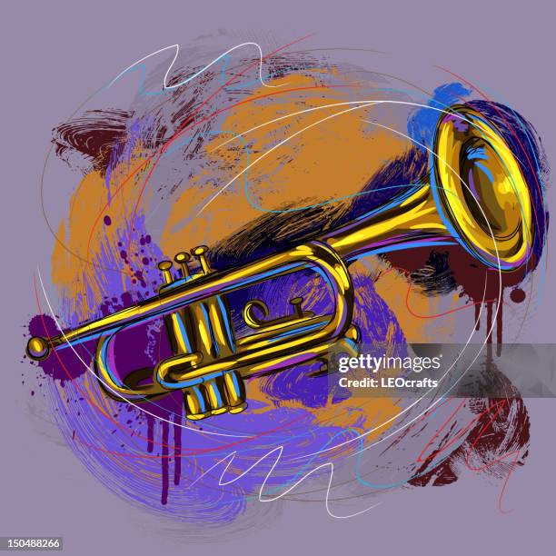 stockillustraties, clipart, cartoons en iconen met colorful trumpet - messing