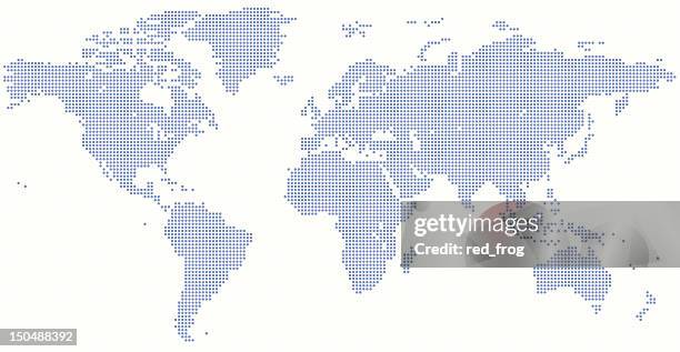 a world map produced with blue dots on a white background - business trip stock illustrations