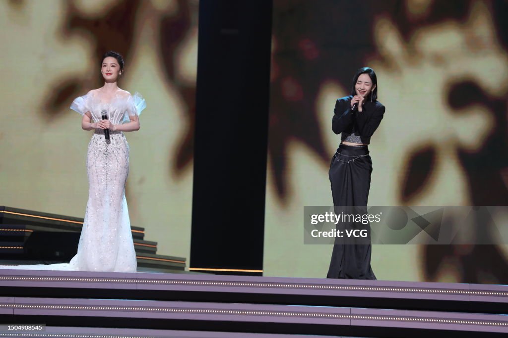 Actress Lin Qin and actress/singer Cya Liu Ya-se perform on the stage ...
