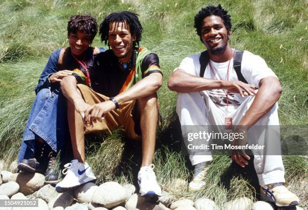 Ladybug, Butterfly, and Doodlebug of Digable Planets pose during KMEL Summer Jam at Shoreline Amphitheatre on July 31, 1993 in Mountain View,...