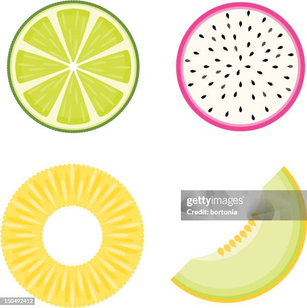 ilustraciones, imágenes clip art, dibujos animados e iconos de stock de conjunto de iconos de frutas - piña