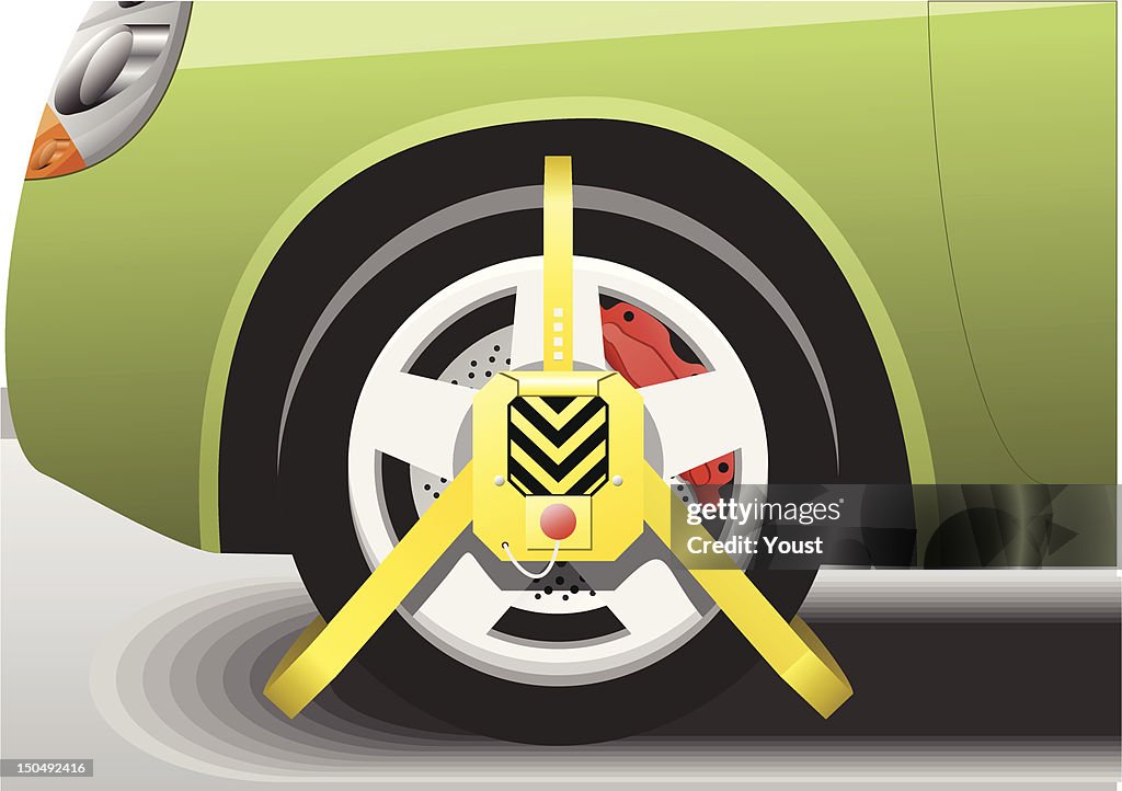 Car Wheel Clamped Close up