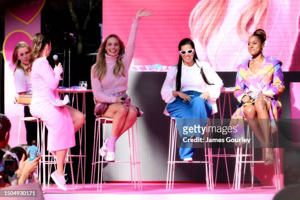 Margot Robbie, America Ferrera and Issa Rae attend a "Barbie" fan event at Westfield Sydney on June 30, 2023 in Sydney, Australia. "Barbie", directed...