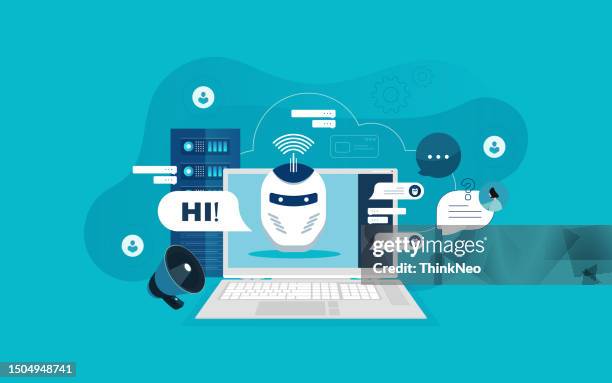 conversational chatbot service - virtual customer interaction stock illustrations