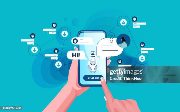 chat bot - mobile phone - fake email stock illustrations