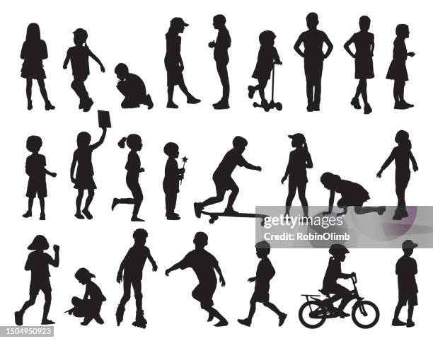children silhouettes - kids plain background stock illustrations